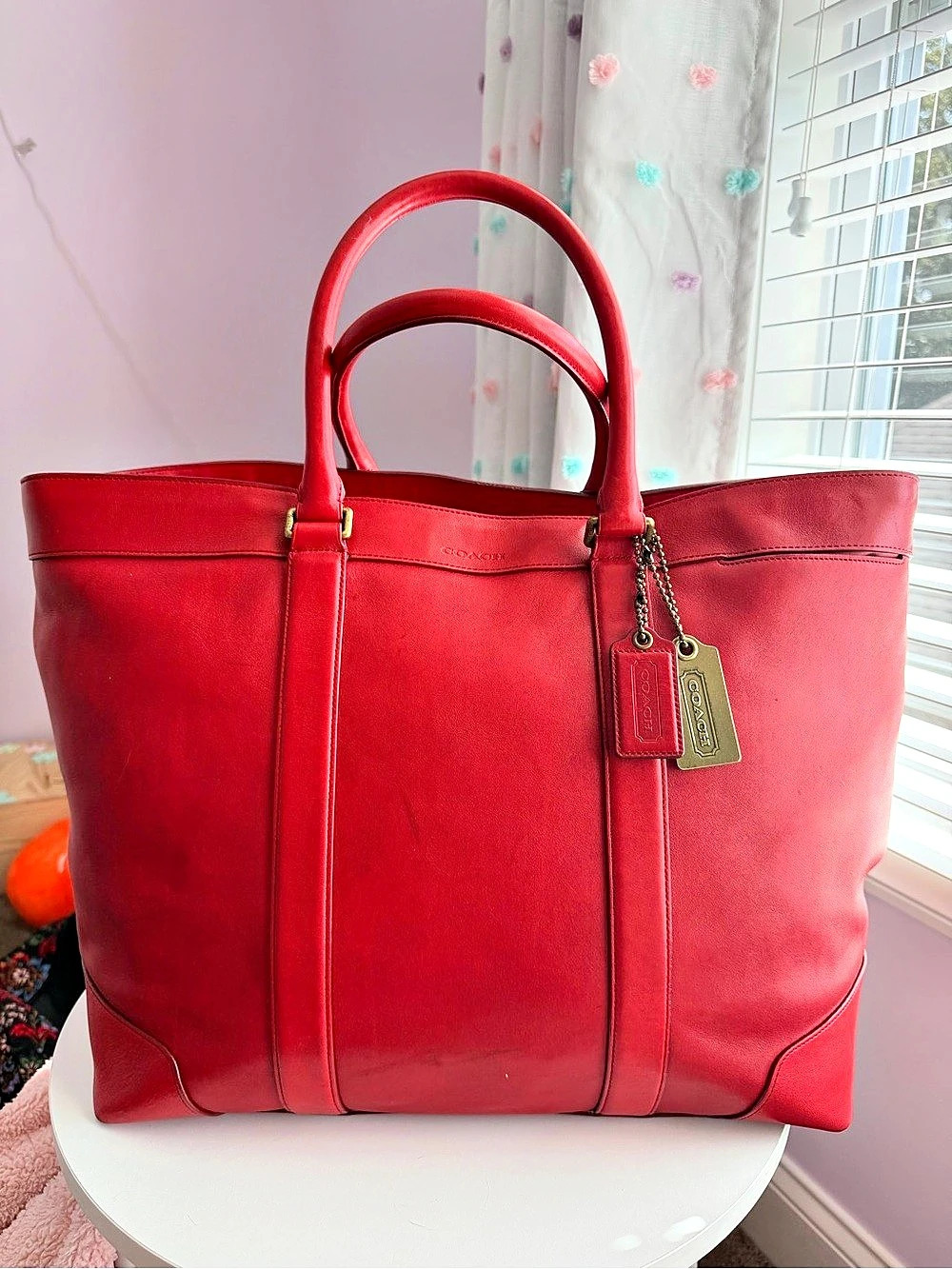 Coach Bleecker Legacy Weekend Tote Red Leather Tote